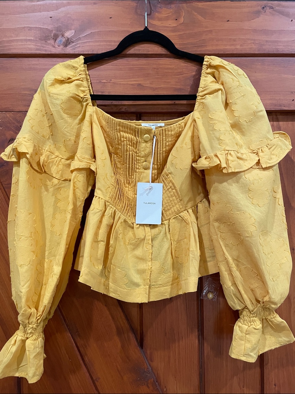 Tularosa Sunshine Yellow Puff-Sleeve Peplum Blouse
